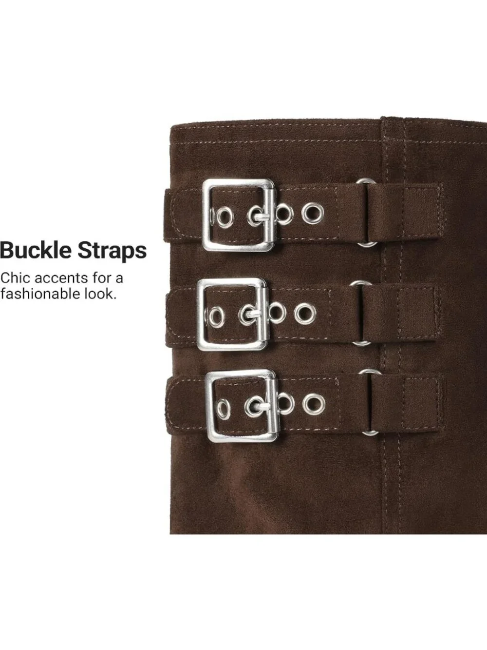Women's Dark Brown Fashion Adjustable Buckle Low Chunky Heel Slouchy Boots